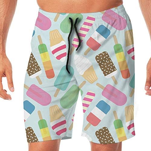Quick Dry Men's Beach Shorts Colorful Ice Cream Surfing Trunks Surf Board Pants Pockets