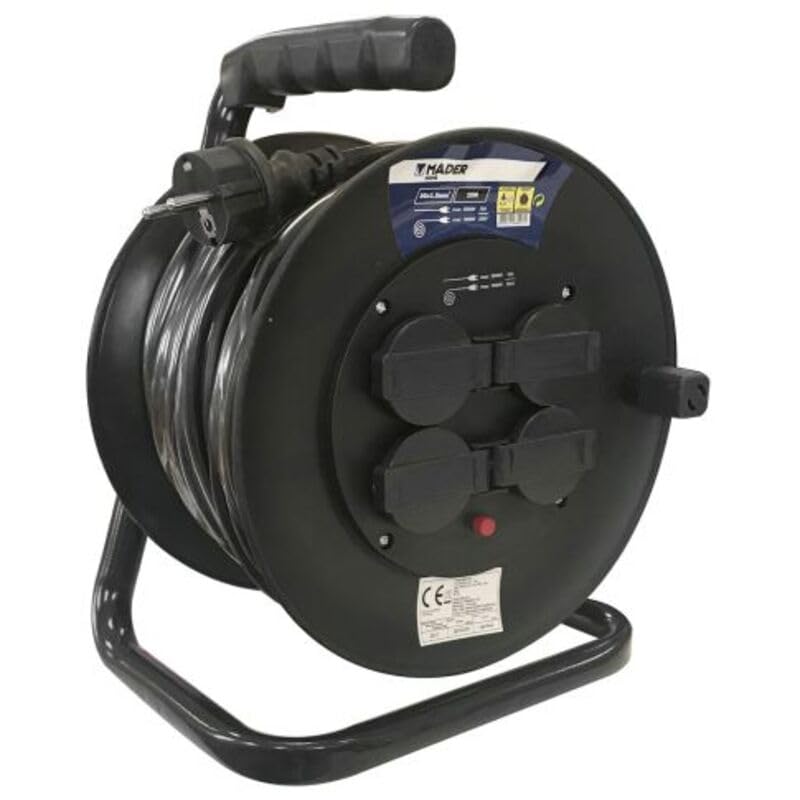 MeshUmi Ausziehbare Rolle, elektrisch, 25 m, mit Deckeln, 4 Steckdosen