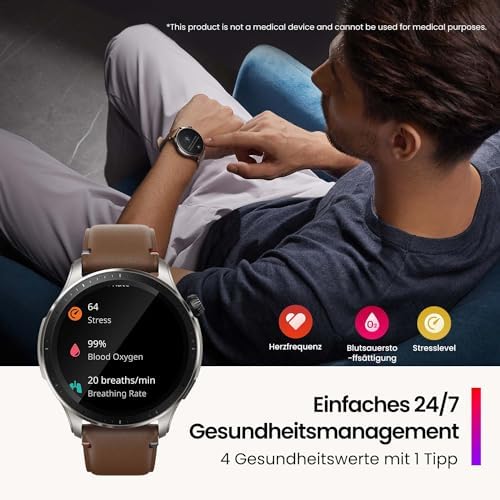 GTR 4 Smartwatch mit Telefonieren über Bluetooth und Musikspeicher,1.43” AMOLED Display,150 Sportmodi,Alexa,14 Tage Akkulaufzeit,präzises GPS-Tracking für Herren Damen