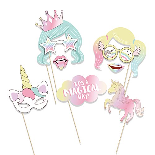30PCS Unicorn Photo Booth Props - Rainbow Birthday Party Supplies Decorations - Thumbnail 2
