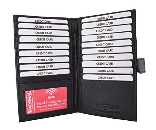 Marshal Bifold Leather RFID Blocking Wallet For Men & Women | Genuine Leather Holder With 19 Slots, 2 Bill Compartments & ID Window For Credit/Debit Cards, Money, Driver's License (Croco Black)