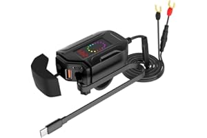 Motorcycle USB Charger for BMW G 310 GS 2017-2024, USB-A and USB-C Ports with Retractable USB-C Cable, LED Voltmeter and Inde