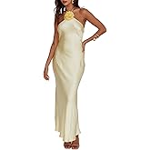 Summer Satin Halter Backless Maxi Dresses for Women 2025 Silk Sleeveless Formal Wedding Guest Long Dress