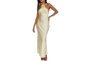 BYMOREL Summer Satin Halter Backless Maxi Dresses for Women 2025 Silk Sleeveless Formal Wedding Guest Long Dress