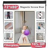 Upgrade Fiberglass Magnetic Screen Door, Fits Doors up to 70 x 79-Inch, Mkicesky French Door Mesh Curtain, with Full Frame Hook&Loop, Keep Bugs Out - Black
