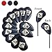 FINGER TEN Premium Synthetic Leather Stylish Iron & Wedge Golf Head Covers Value 12 Piece Set, Embroidered Labels & Fits Most Clubs Gift Set, Travel Protection Accessories (Both Side-Black)