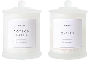 Ronasip Qtip Holder & Cotton Pad Dispenser, Bathroom Organizer and Storage Canisters, 16oz Glass Apothecary Jars for Kitchen, Restroom - Home Decor, Room Decor Aesthetic (2 Pack, Frosted White)