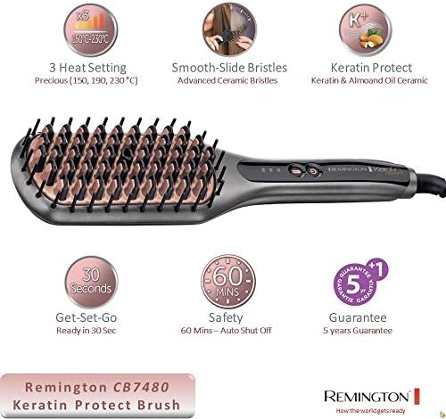 Cepillo Alisador Keratin Protect Straight, Queratina y Aceite Almendras, Generador Iónico para Cabello Sin Encrespamiento, Cerámica, 3 Temperaturas hasta 230°C, Calentamiento 30s, CB7480