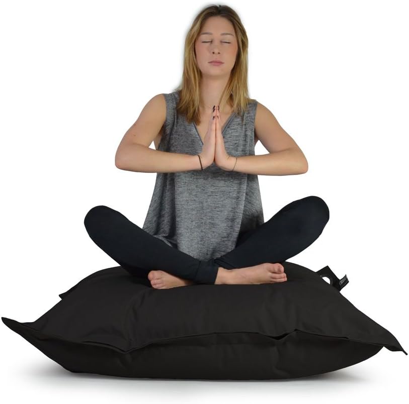 Coussineo - Giant Comfort Cushion - Interior and Exterior - Microbead Big Bag - Blue, Pink, Taupe, Green, Black, Red, Plum - 110 x 110cm/43 x 43 inches), polyester, black, 120_x_120_cm