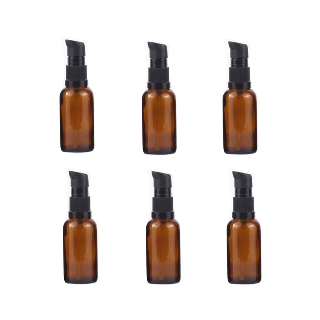 6PCS 30ml/1oz Amber Glass Lotion Bottles Empty Refillable Cosmetic Makeup Travel Size Pump Dispenser Container Jars for Aromatherapy Essential Oils Skincare Toiletries