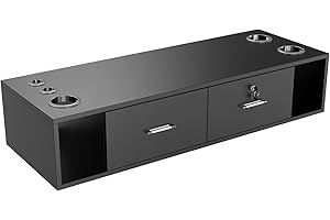 OmySalon Wall Mount Styling Station for Hair Stylist,Beauty Barber Spa Equipment,Salon Cabinet Station with Locking Drawers,Bathroom Dresser with 5 Hair Dryer Holders, Black