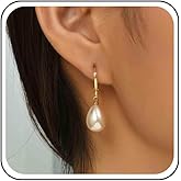 Yheakne Vintage Teardrop Pearl Drop Earrings Gold Pearl Dangle Earrings White Pearl Earrings Pearl Teardrop Earrings Jewelry for Women