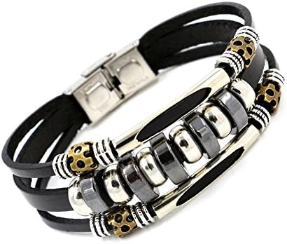 Rosemes Unisex Vintage Genuine Leather Bracelet Bangles Jewelry Black