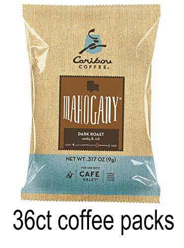 Caribou Coffee One-Cup Coffee Filter Packs with Disposable Brew Basket for use with Café Valet Single-Serve Brewers, 36Count, Mahogany Dark roast