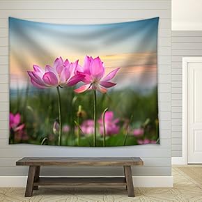 Beautiful Lotus Flower in Blooming at Sunset - Fabric Wall Tapestry Home Decor - 51x60 inches