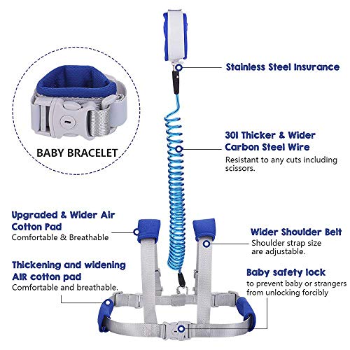 OFUN Toddler Leash for Walking, Toddler Safety Harness 2 in 1 Kids Anti Lost Wrist Link, Safety Harness with Lock, 8.2ft Dark Blue