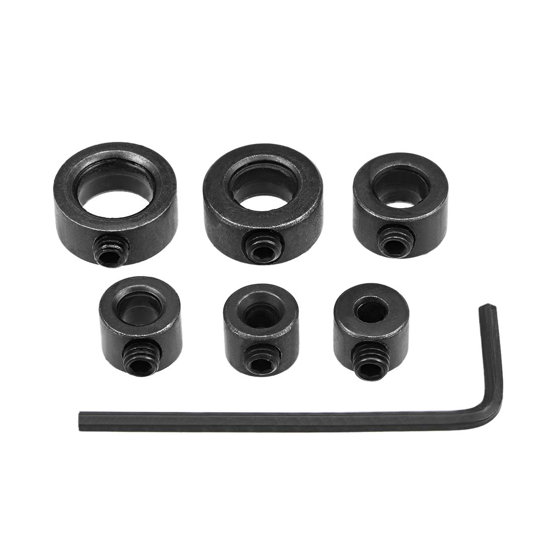 sourcing map 3mm 4mm 5mm 6mm 8mm 10mm Bore Drill Stop, Drill Bit Depth Holder, Set Screw Style, Black Oxide Carbon Steel 6pcs