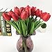 Montout 12PCS/Set PU Stunning Holland Tulip Flower Real Touch Artificial Silk Flowers Arrangement Bouquet Home Room Office Wedding Party Decor (Red)