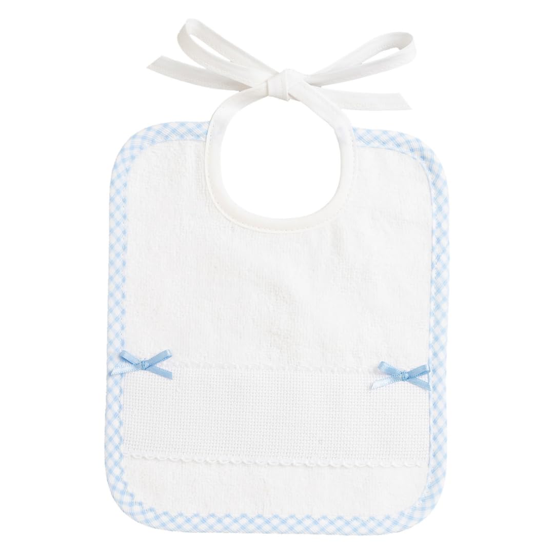 FILET Bib with Aida Cloth Insert to be Embroidered, Light Blue Sky Blue, One Size