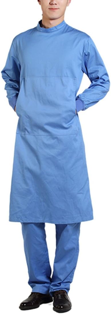 Pinji Scrub Gown Semi-Coated Cotton Surgical Clothes High Temperature Resistance Workwear for Hospital Blue(Men) L