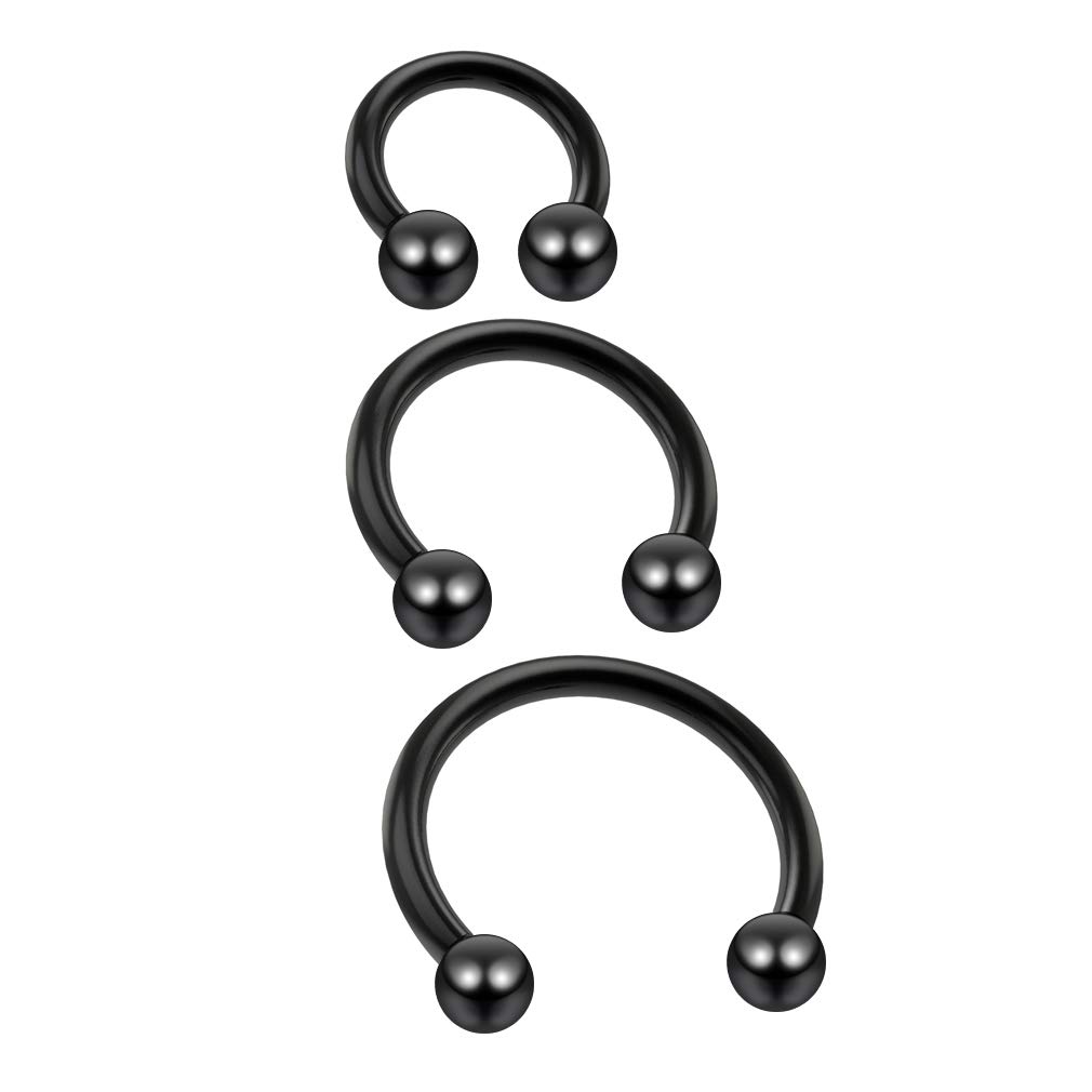 3pc 16g 1.2mm Black Horseshoe Bar Earrings Circular Barbell Cartilage Bar Piercing Rings Tragus Helix 6mm 8mm 10mm