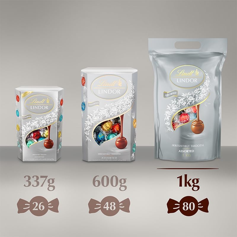 Schokolade | LINDOR Kugeln Silber Mischung, 1kg Beutel, Großpackung