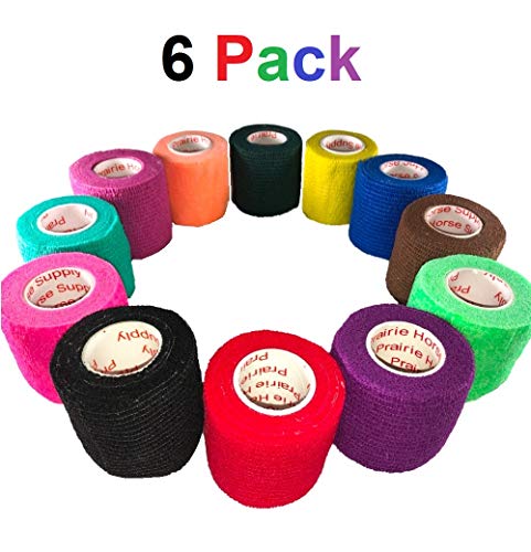 2 Inch Vet Wrap Tape Bulk (Assorted Colors) (Pack of 6) Self Adhesive Adherent Adhering Flex Bandage Rap Grip Roll for Dog Cat Pet Horse