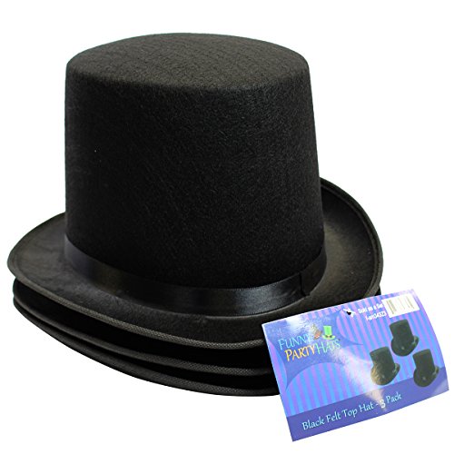 Black Felt Top Costume Magician Hats by Funny Party Hats (3 Pack)