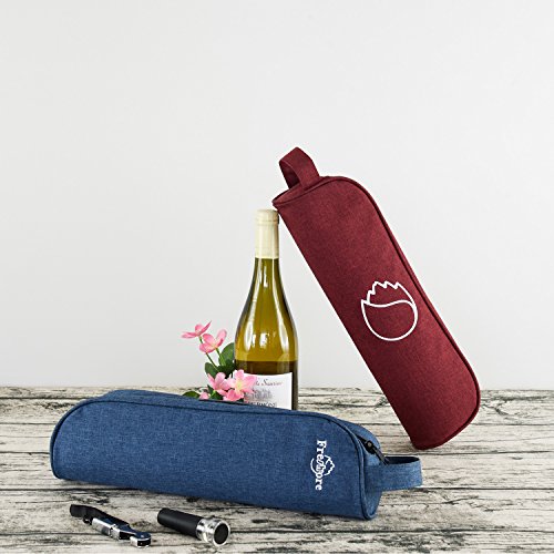 Freshore Insulated Single Wine Tote Bag Carriers For Cooler Restaurant As Christmas Gift - Firmly Store Corkscrew (Passion Red)