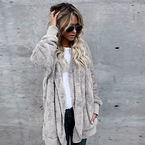 image for GOVOW Women's Winter Warm Fluffy Faux Fur Coat Hooded Jacket Cardigan 