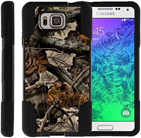 TurtleArmor | Compatible with Samsung Galaxy Alpha Case | G850 [Gel Max] Hybrid Dual Layer Hard Shell Kickstand Silicone Case - Tree Leaves Camouflage