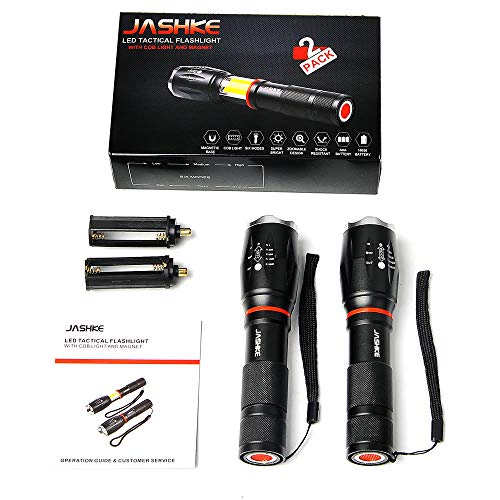2 Pack Led Torch with Magnetic Base - 6 Modes,1000 Lumens Super Bright,Zoomable,IPX6 Waterproof Handheld Tactical Flashlight Torches with Hidden COB Lighting for Camping,Hiking,Emergency