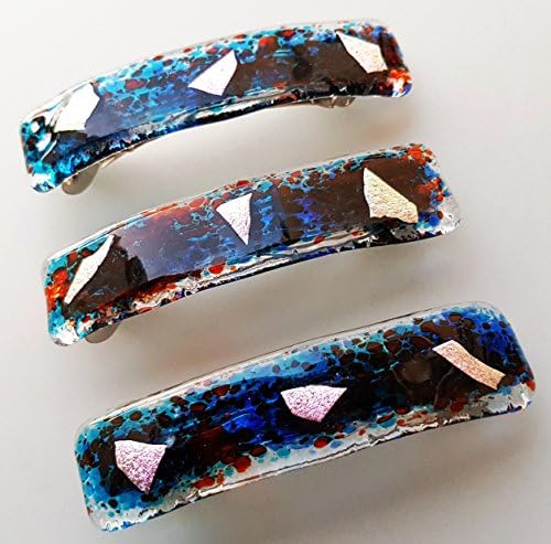 3 Hair Barrettes Glass Colourful Blue $ Red,ORIGINAL HANDCRAFT,Hair Clip,Beautiful Hair Jewelry