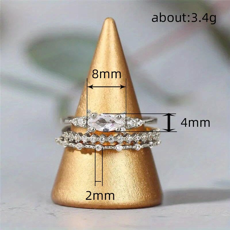 Mnyixsi 3PCS 925 Sterling Silver Stackable Rings Set Dainty Cubic Zirconia Engagement Promise Wedding Bands Size 8 Women
