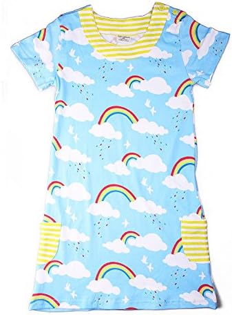 PRETCFTB Girl 1 Piece Short Sleeve Nightgowns 100%Cotton Rainbow Size 18Mos-6T (5T, Blue)