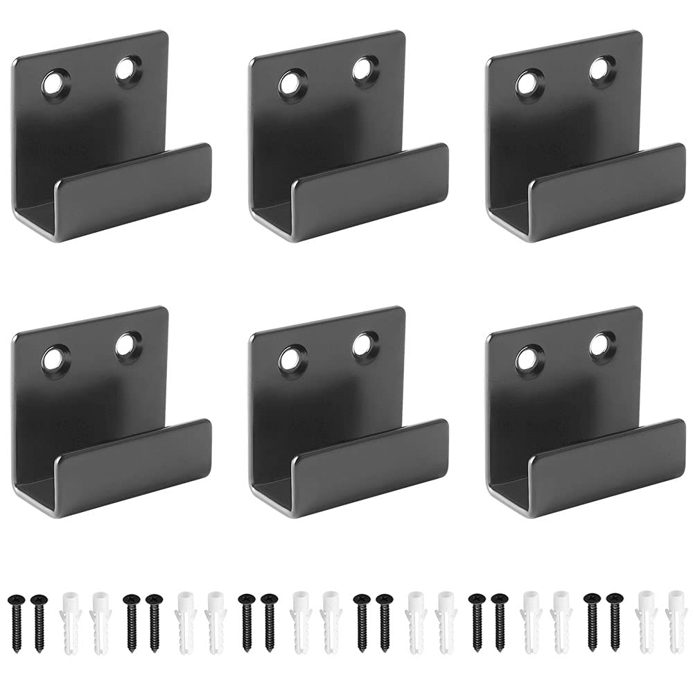 ZHIQIN 6 Pieces Heavy Duty Stainless Steel Wall Mounted Ceramic Tile Hooks for Bathroom Kitchen Hanging (Black)