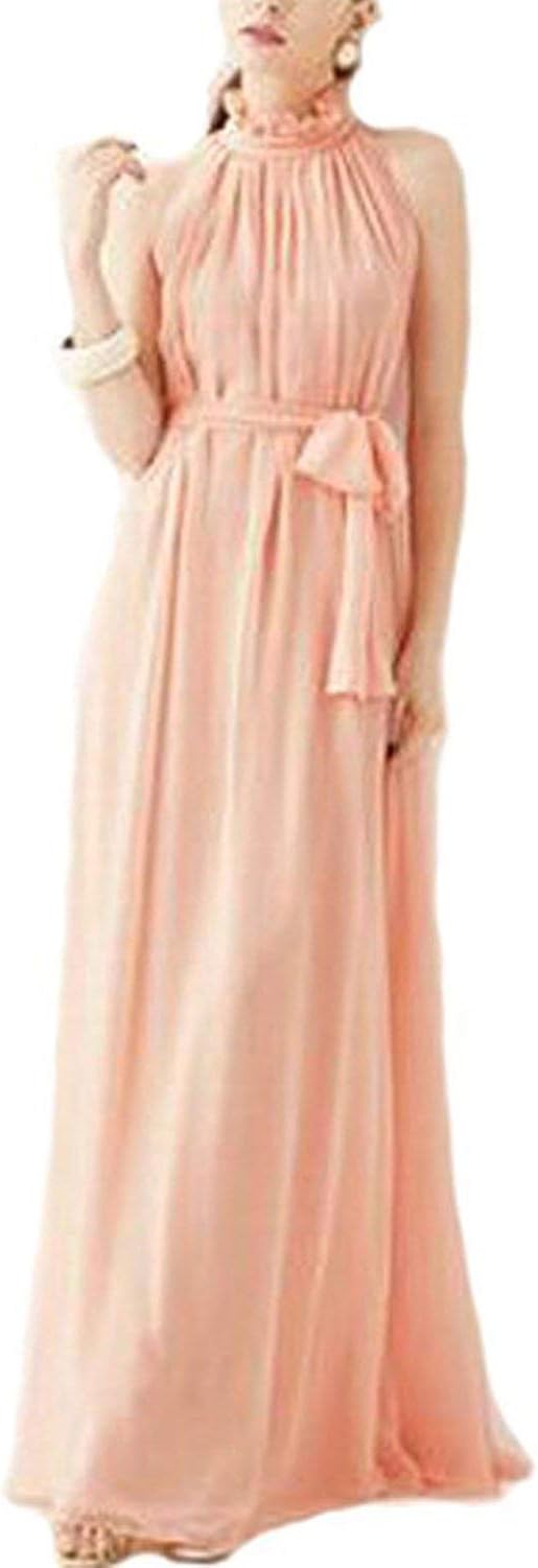 Women Halter Neck Sleeveless Chiffon Maxi Dresses