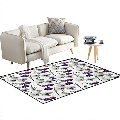 Carpet,Wild Orchid Family Flowerpot Plants with Blooms Romantic Floral Art,Rug Kid Carpet,Purple White,36"x48"