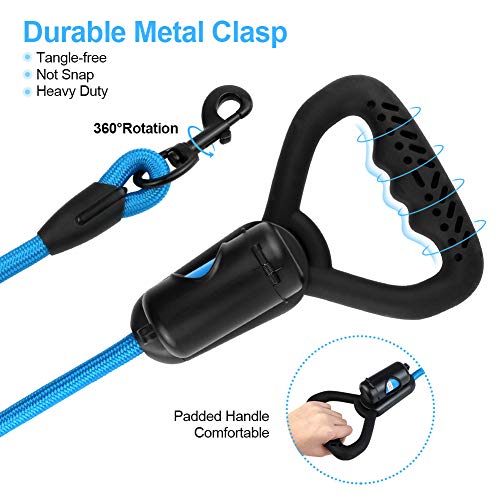 5FT Strong Dog Leash with Heavy Duty Padded Comfortable Handle Built-in Dog Waste Dispenser and Bags for Walking Training Hiking Outdoors (5FT, Black)