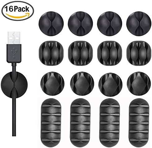 Adywe One/Two/Three/Five Channels Desktop Adhesive Cable Clips Holders (16 Pack),Cable Organizer and Cord Management for Your Wires, Desktop & Computer, Electrical, Charging or Mouse, USB Cord(Black)
