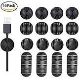 Adywe One/Two/Three/Five Channels Desktop Adhesive Cable Clips Holders (16 Pack),Cable Organizer and Cord Management for Your Wires, Desktop &amp; Computer, Electrical, Charging or Mouse, USB Cord(Black)