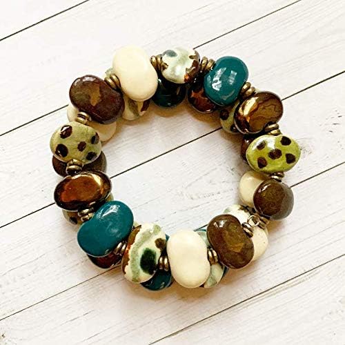 KAZURI BRACELET wrap - brown, green, cream, antique gold