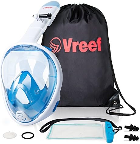 Full Face Snorkel Mask 2017 New Model with 180° Panoramic Viewing, Non-Toxic Silicone Materials, Easy-breath Longer Tube, Improved Anti -Fog &amp; Anti-Leak Technology + FREE BONUSES. By Vreef