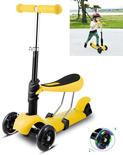 Kaluo Kids Scooter 3 Wheel Adjustable Height Mini Kick Scooter, LED Light Up Wheels Removable Seats