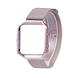 For Fitbit Blaze Band Large Pink Rose Gold, Wearlizer Milanese Loop Watch Band Replacement Stainless Steel Bracelet Strap With Metal Frame for Fitbit Blaze, Christmas Gift - Rose Gold Pink Large