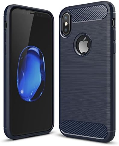 iPhone X (10) Case - AirPower Compatible - Carbon Fiber Bumper Case - Low Profile - Soft Gel TPU Cover Shell Skin [Supports Wireless Charging] [Slim Fit] [Ultra Thin] (Navy)