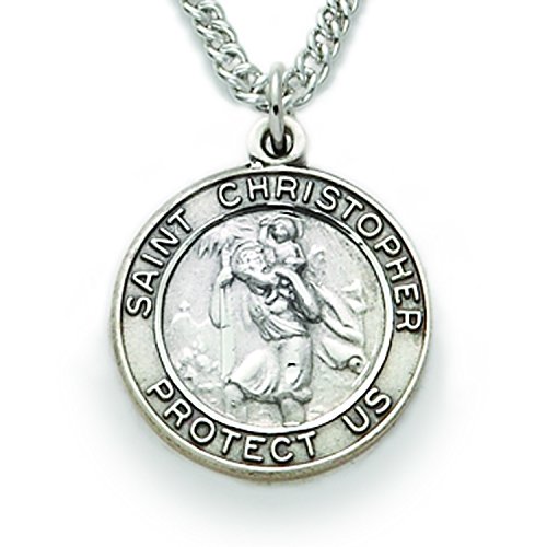 Sterling Silver 3/4" Round Engraved St. Christopher Medal on 20" Chain