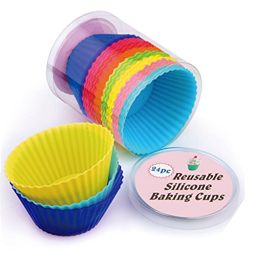 Naomi 2.75" Silicone Baking Cups,24 pcs Muffin Cups- Reusable & Nonstick Muffin Cupcake Molds- Reusable Cupcake Liners in 8 Different Colors