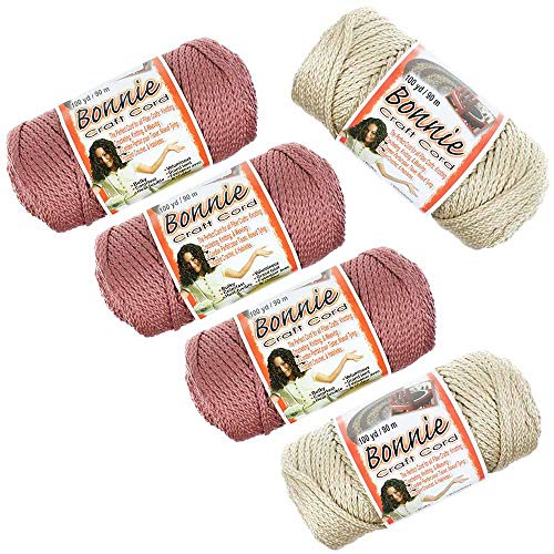Bonnie Macrame Cord - 5 Pack, 4 MM, Rose and Pearl - 100 Yard Length