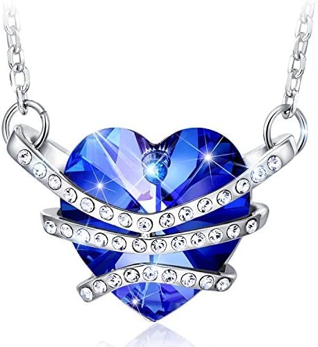 Best Gifts Necklace for Women - CAROLIER JEWELRY "Heart of the Ocean" Blue Heart Pendant Necklace Made With Swarovski Crystals, Mothers Day Gifts